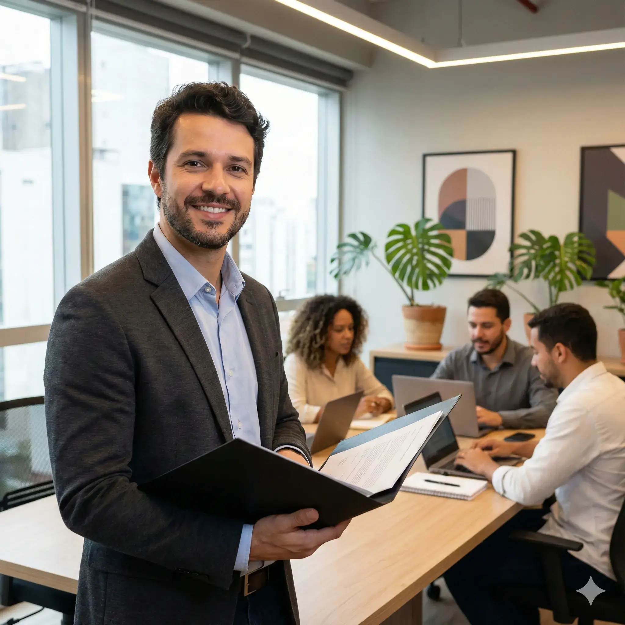 Imagem de um grupo de pessoas trabalhando em um escritório concentrados em suas atividades em notebooks